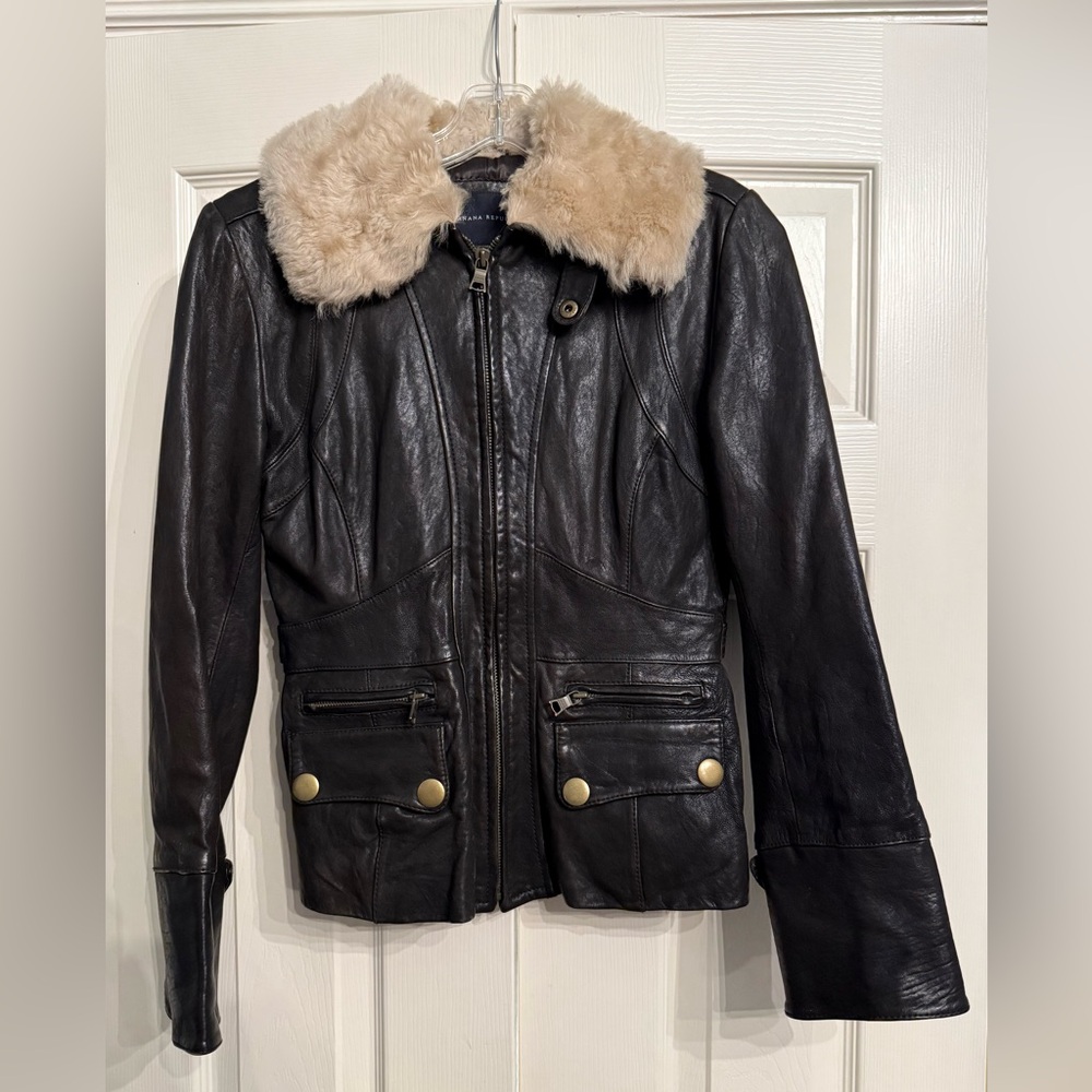 Banana Republic Women’s Shearling Lambskin Leather Aviator Bomber Moto Jacket XS